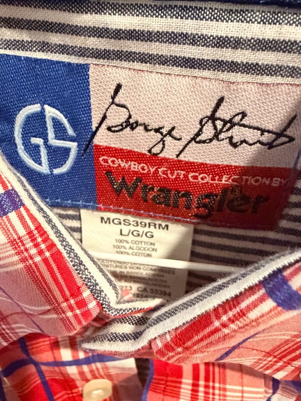 Wrangler Red and White Plaid Button-Down Shirt